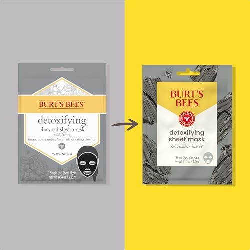 Buy now Burt's Bees Detoxifying Charcoal Facial Sheet Mask, Single Use Face Mask, 1 Count, Pack of 4 (Package May Vary) at indiglob india