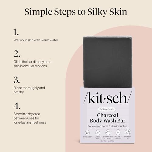 Buy now Kitsch Charcoal Soap Body Wash Bar â€“ Detoxifying Bar Soap with Activated Charcoal â€“ Gently Removes Excess Oil & Impurities, Clears Pores, Firms & Moisturizes Skin â€“ Made in USA - 4 oz at indiglob india