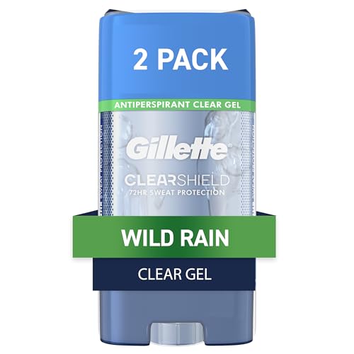 Buy now Gillette Antiperspirant and Deodorant for Men, 72hr Sweat & Odor Protection, Long Lasting Freshness, Anti-White Mark Technology, Clear Gel, Wild Rain Scent, 3.8 oz (Pack of 2) at indiglob india