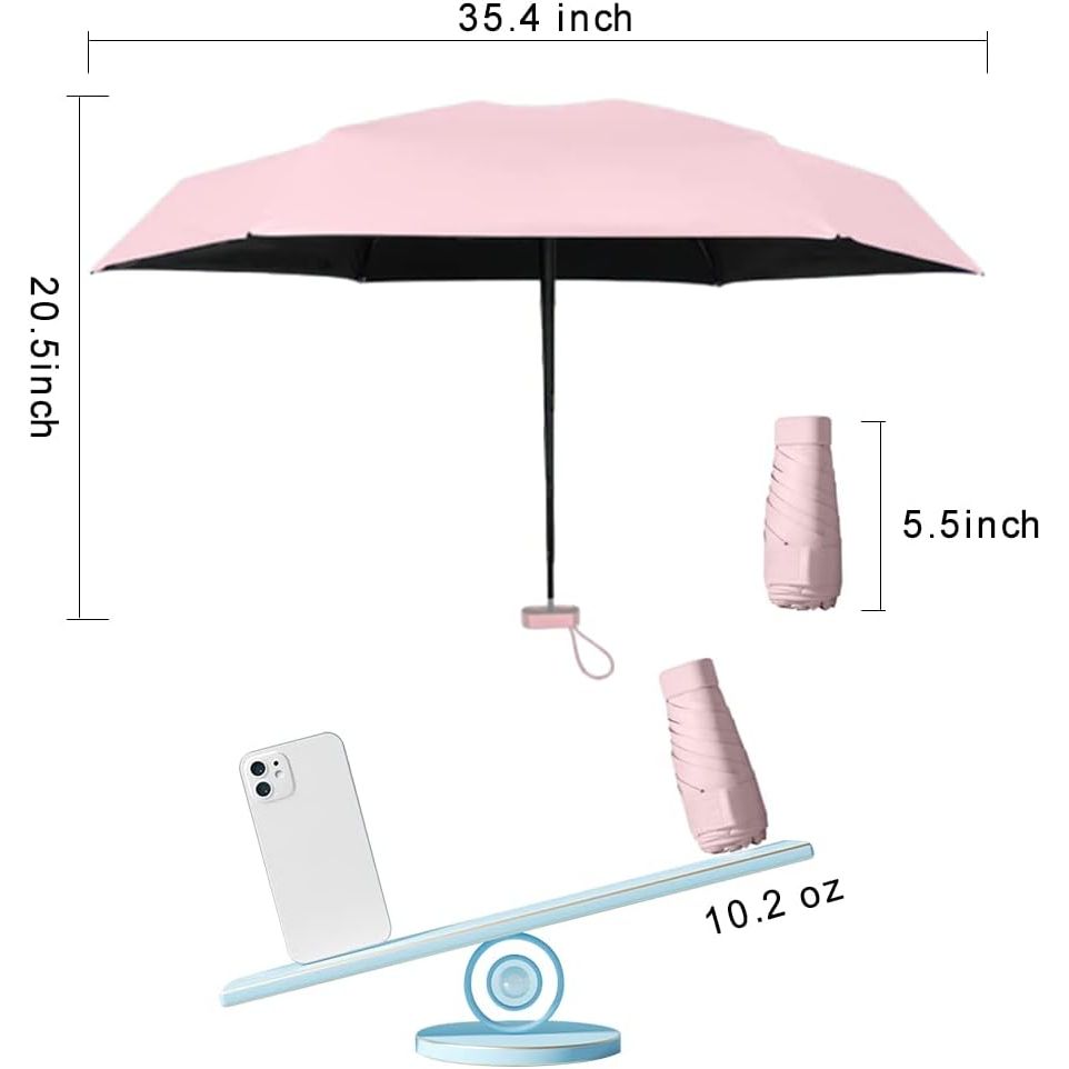 Buy now ESUFEIR Mini Travel Sun Umbrella for Purse With Case,Small Compact UV Umbrella Protection Sun,Lightweight Portable Parasol Windproof for Women Men Kids (Pink) at indiglob india