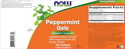 Buy now Now Peppermint Gels with Ginger Oil and Fennel Oil, 150 Softgels, Enteric Coated at indiglob india