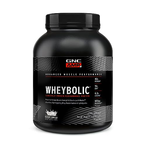 Buy now GNC AMP Wheybolic Clinically Proven Protein Powder, 40g Whey Protein, BCAA, Leucine, Increases Muscle Strength, Muscle Building, 3rd Party Tested, Gluten Free, Classic Vanilla, 25 Servings at indiglob india