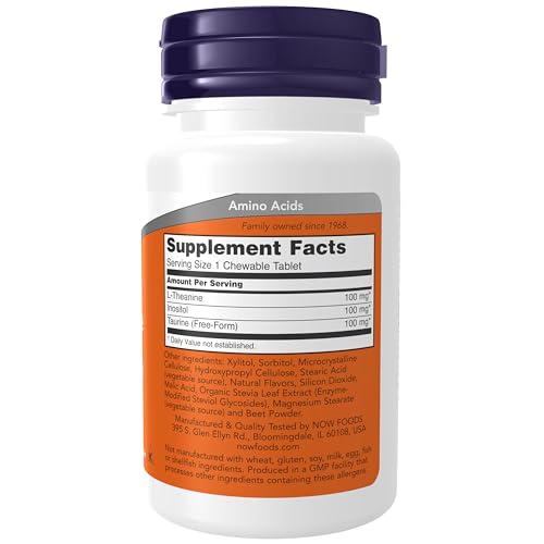 Buy now NOW Supplements, L-Theanine 100 mg with Inositol and Taurine, Tension Management*, 90 Chewables at indiglob india