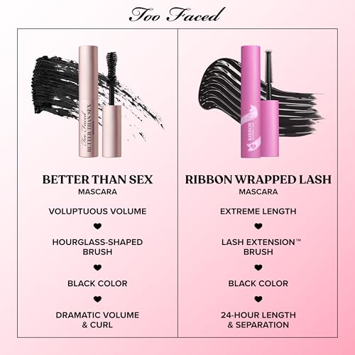 Buy now Too Faced Storybook Lashes Travel Size Mascara Set | Better Than Sex + Ribbon Wrapped Lash Tubing Mini Mascara Gift Set at indiglob india