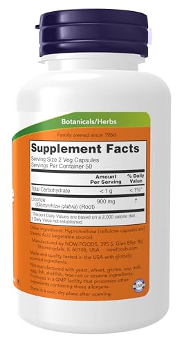 Buy now NOW Supplements, Licorice Root (Glycyrrhiza glabra) 450 mg, Herbal Supplement, 100 Veg Capsules at indiglob india