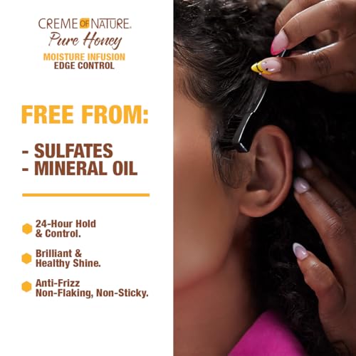 Buy now Creme of Nature Pure Honey Moisture Infusion Edge Control, 24-Hour Hold for Sleek Styles, Non-Flaking, Non-Greasy Formula with Coconut Oil & Shea Butter, 2.25 oz at indiglob india