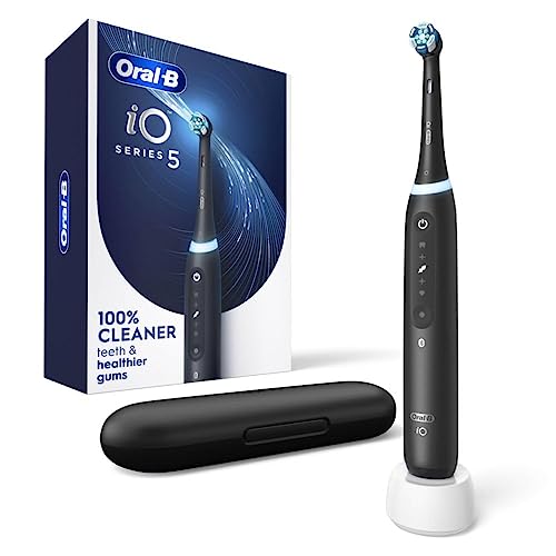 Buy now Oral-B iO Series 5 Rechargeable Electric Toothbrush with Visible Pressure Sensor to Protect Gums, 2 Minute Timer, 5 Cleaning Settings, 1 Replacement Toothbrush Heads, and Travel Case, Black at indiglob india