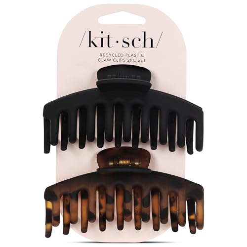 Buy now Kitsch Medium Claw Clips for Women - Strong Hold & Stylish Glossy Puffy Design Hair Accessories | Half-Up or Full Updos | Ideal Gifts for Women - 2pc Set, Black & Tort at indiglob india