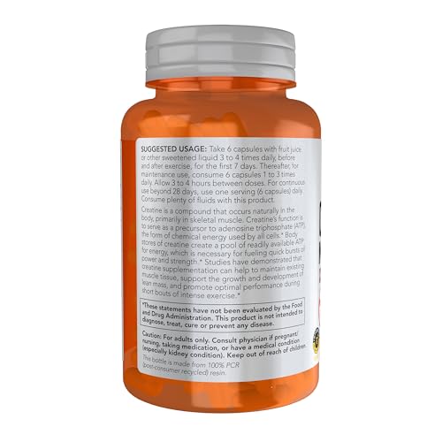 Buy now NOW Foods Sports Nutrition, Creatine Monohydrate 750 mg, Mass Building*/Energy Production*, 120 Veg Capsules at indiglob india