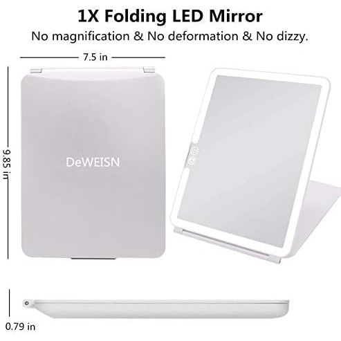 Buy now deweisn Folding Lighted Makeup Mirror with 72 LEDs 3 Colors Light Modes USB Rechargable 1800mA Batteries Portable Ultra Thin Compact Vanity Mirror Dimmable Travel Mirror at indiglob india