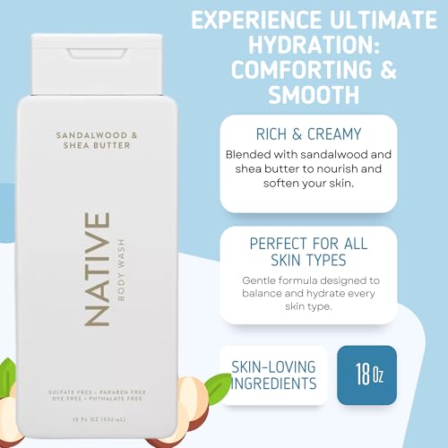 Buy now Native Body Wash, 2 Pack - Sandelwood and Shea Butter & Sea Salt and Cedar 18oz Clean Body Cleanser, Sulfate-Free, Paraben-Free Formula for All Skin Types at indiglob india