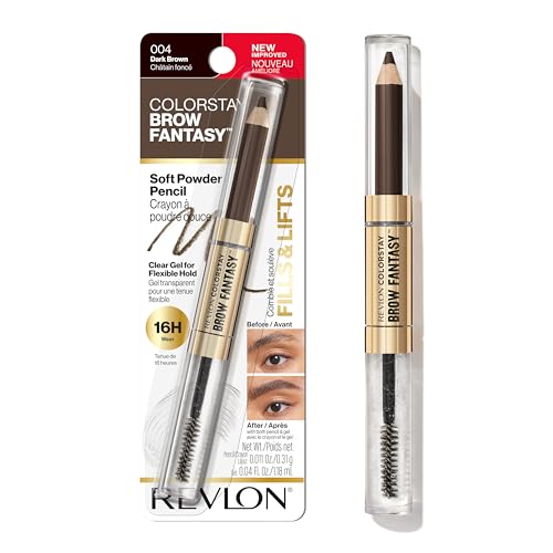 Buy now Revlon ColorStay Brow Fantasy, All In One Eyebrow Powder Pencil with Shaping Clear Gel, Gel Infused with Panthenol, Smudge-proof, 16HR Visibly Full Brows, 004 Dark Brown at indiglob india