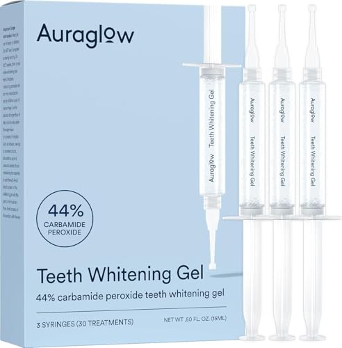 Buy now AuraGlow Teeth Whitening Gel Syringe Refill Pack, 44% Carbamide Peroxide, (3X) 5ml Syringes, 30 Treatments at indiglob india