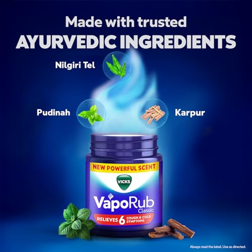 Buy now Vicks Vaporub Relief from Cold, Cough, Blocked Nose, Headache, Body ache, Muscular Stiffness and Breathing Difficulty, 105ml at indiglob india
