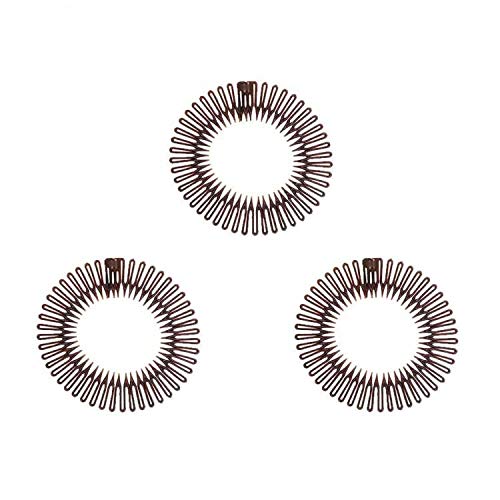 Buy now 3Pieces Flexible Plastic Circular Stretch Hair Combs, Headband Hairband Holder for Women Girls Brown at indiglob india