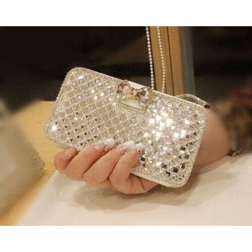 Buy now Bonitec iPhone 14 Pro Max Wallet Case - Women's Glitter Bowknot Diamond Rhinestone Flip Stand with Card Slot at indiglob india