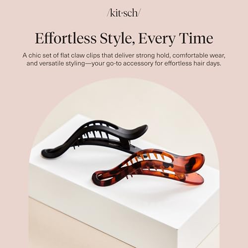Buy now Kitsch Flat Hair Clips for Women - Strong Hold, No Slip Grip Flat Claw Clips | Sleek Curved Design For Comfortable Look | Hair Accessories For Girls | Ideal Gifts for Women - Black & Tortoise, 2pcs at indiglob india
