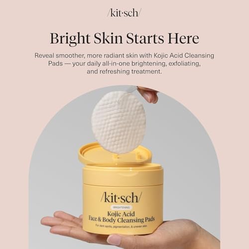 Buy now Kitsch Kojic Acid Cleansing Pads with Turmeric & Cica to Smooth, Refresh & Even Tone Skin Care â€“ Exfoliating & Brightening Pre-Soaked Cotton Pads for Face and Body â€“ 50 count at indiglob india