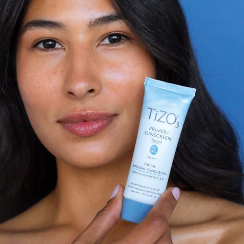 Buy now TiZO3 Facial Mineral Sunscreen and Primer, Tinted Broad Spectrum SPF 40 with Antioxidants, Sheer matte finish, Fragrance-Free, Oil-Free, Dermatologist-recommended, PA+++ 1.75 oz at indiglob india