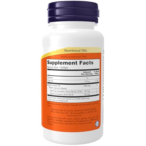 Buy now NOW Foods Supplements, Black Currant Oil 500 mg with 70mg of GLA (Gamma-Linolenic Acid), 100 Softgels at indiglob india