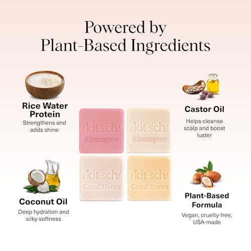 Buy now Kitsch Shampoo and Conditioner Set - 4pc Sampler Bars with Rice Water Shampoo and Conditioner, Castor Oil Shampoo & Coconut Oil Conditioner - Bottle-Free Beauty for Hair Growth, Repair & Moisture at indiglob india