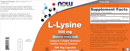 Buy now Now L-Lysine 500 mg, 360 Vegetarian Capsules at indiglob india