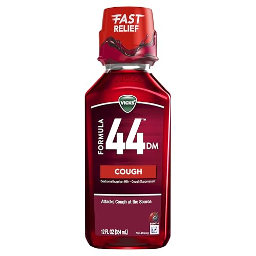 Buy now Vicks Formula 44 DM Cough Liquid, Over-The-Counter Medicine, Day or Night, Cough Syrup, Powerful Cough Relief, Lasts Up to 8 Hours, Cough Suppressant, Berry Flavor, 12 FL OZ at indiglob india