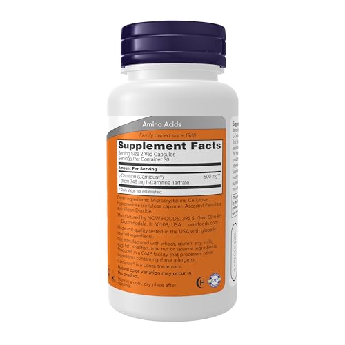Buy now NOW Supplements, L-Carnitine 250 mg, Purest Form, Amino Acid, Fitness Support*, 60 Veg Capsules at indiglob india