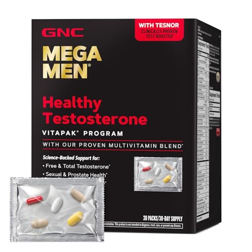 Buy now GNC Mega Men Healthy Testosterone Program, Complete Nutrition 4 Products in 1, Boost Free and Total Testosterone, Blood Flow, 30 Daily Packs at indiglob india