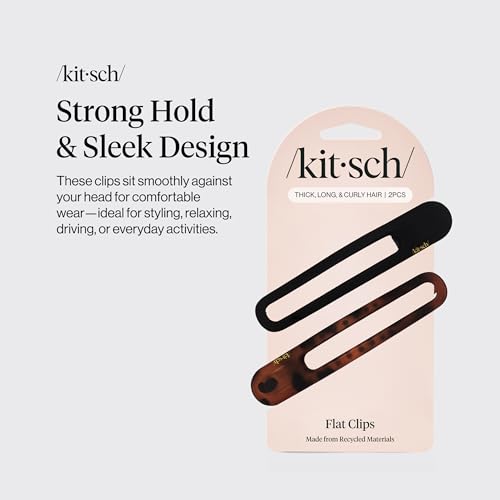Buy now Kitsch Flat Hair Clips for Women - Strong Hold, No Slip Grip Flat Claw Clips | Sleek Curved Design For Comfortable Look | Hair Accessories For Girls | Ideal Gifts for Women - Black & Tortoise, 2pcs at indiglob india