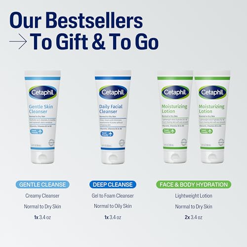 Buy now CETAPHIL Skincare Gift Set & Travel Companion for Sensitive Skin | Gentle Skin Cleanser, Daily Facial Cleanser, 2 x Moisturizing Lotion | TSA Approved | Dermatologist Recommended Brand at indiglob india