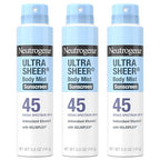 Buy now Neutrogena Ultra Sheer Body Mist Sunscreen Spray, Broad Spectrum SPF 45, Lightweight Spray Sunscreen, Non-Greasy & Water Resistant, Oil-Free & Non-Comedogenic UVA/UVB, 5 oz Pack of 3 at indiglob india