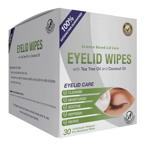 Buy now Lunovus Premium Eyelid Wipes With Tea Tree and Coconut Oil - Cleansing Wipes for People Itchy Eyes - Individually Wrapped - Box Of 30 Natural Eye Wipes at indiglob india