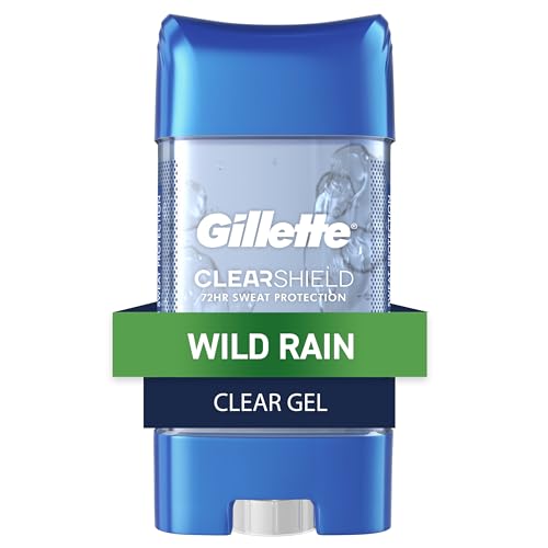 Buy now Gillette Antiperspirant and Deodorant for Men, 72hr Sweat & Odor Protection, Long Lasting Freshness, Anti-White Mark Technology, Clear Gel, Wild Rain Scent, 3.8 oz at indiglob india