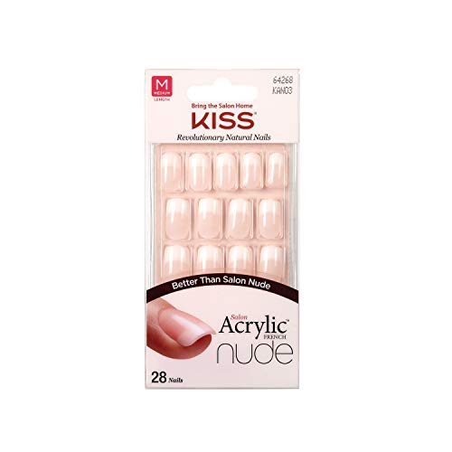 Buy now Kiss Salon Acrylic Nude French 28 Count Medium Length Flat (Pack of 6) at indiglob india