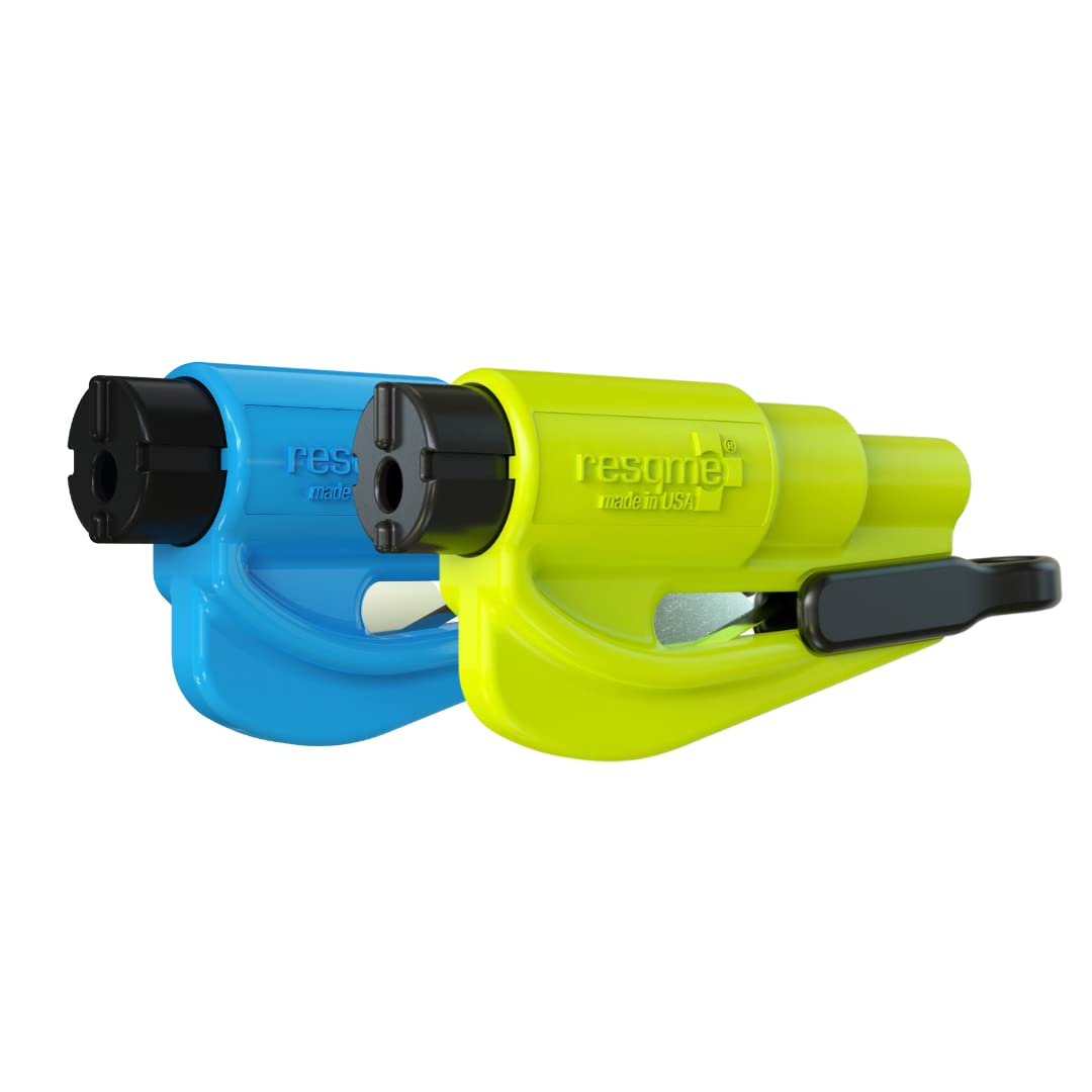 Buy now Resqme Pack of 2, The Original Emergency Keychain Car Escape Tool, 2-in-1 Seatbelt Cutter and Window Breaker, Made in USA, Orange Blue, Yellow at indiglob india