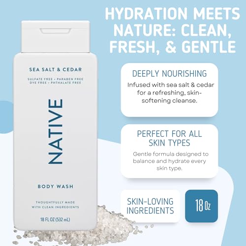 Buy now Native Body Wash, 2 Pack - Sandelwood and Shea Butter & Sea Salt and Cedar 18oz Clean Body Cleanser, Sulfate-Free, Paraben-Free Formula for All Skin Types at indiglob india