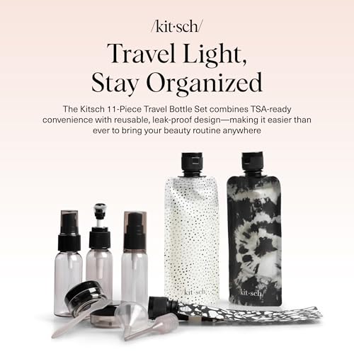 Buy now Kitsch 11 PCS Travel Bottles for Toiletries â€“ Travel Essentials Kit for Shampoo, Conditioner, Lotion & More - TSA Approved Travel Bottles, Leak-Proof Refillable Travel Size Containers - Black & Ivory at indiglob india