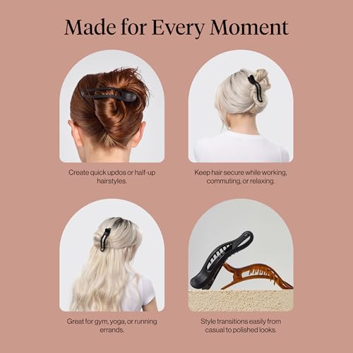 Buy now Kitsch Flat Hair Clips for Women - Strong Hold, No Slip Grip Flat Claw Clips | Sleek Curved Design For Comfortable Look | Hair Accessories For Girls | Ideal Gifts for Women - Black & Tortoise, 2pcs at indiglob india