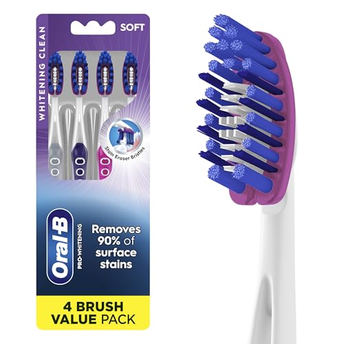 Buy now Oral-B 3D White Deep Stain Remover toothbrushes, 4 Count Toothbrush Soft, Removes 90% of Surface Stains, whitens Teeth, deep Reach, removes Plaque and Stains Tooth Brush at indiglob india