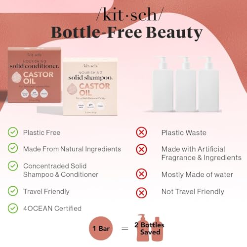 Buy now Kitsch Castor Oil Shampoo and Conditioner Set - Organic Castor Oil Hair Care for Dull & Dry Hair - Nourishing Bar Soap for Hair Growth - Free of Sulfate, Silicone, & Paraben - Made in USA - 2pcs at indiglob india