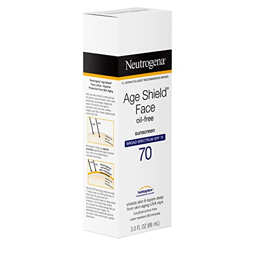 Buy now Neutrogena Age Shield Face Oil-Free Sunscreen Lotion with Broad Spectrum SPF 70, Non-Comedogenic Moisturizing Sunscreen to Help Prevent Signs of Aging, PABA-Free, 3 fl. oz. at indiglob india
