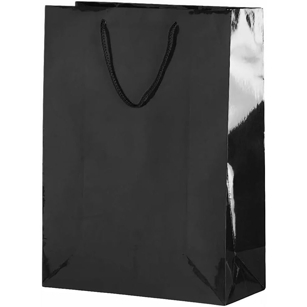 Buy now Vibrant Solid Glossy Medium Bag - 9.5"H x 7.75"W x 4.5" (1 Pc.) - Sturdy, Eye-Catching & Eco-Friendly - Ideal for Events, Celebrations & Gifting, Black Black at indiglob india