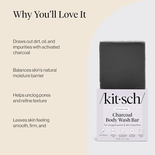 Buy now Kitsch Charcoal Soap Body Wash Bar â€“ Detoxifying Bar Soap with Activated Charcoal â€“ Gently Removes Excess Oil & Impurities, Clears Pores, Firms & Moisturizes Skin â€“ Made in USA - 4 oz at indiglob india