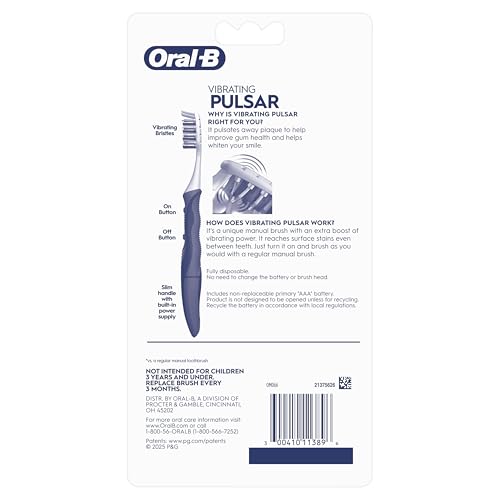 Buy now Oral-B Toothbrush, Vibrating Plaque Remover Pulsar, Vibrating Battery Toothbrush, Soft, 4 Count at indiglob india