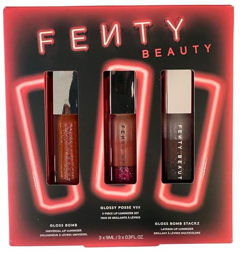 Buy now FENTY BEAUTY Glossy Posse VIII 3-Piece Lip Luminizer Set | Shades Fenty Glow Fantasy, Sugar Plumz, Spiked Hot Chocolit | 3 x 0.3 Fl Oz at indiglob india