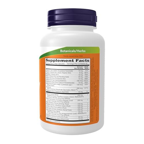 Buy now NOW Foods Supplements, Energy Dietary Supplement (lncludes B Vitamins, Green tea, Panax Ginseng and Rhodiola), 90 Capsules at indiglob india