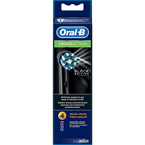 Buy now Oral-B Genuine CrossAction Replacement Black Toothbrush Heads, Refills for Electric Toothbrush, Angled Bristles for up to 100 Percent More Plaque Removal, Pack of 4 at indiglob india