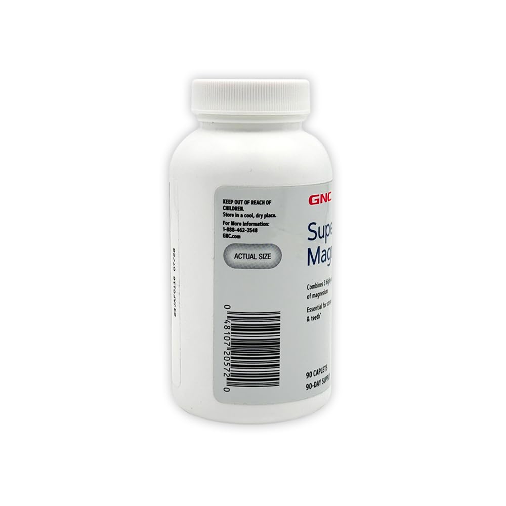 Buy now GNC Super Magnesium 400mg, Supports Strong Bones and Teeth, 90 Caplets at indiglob india