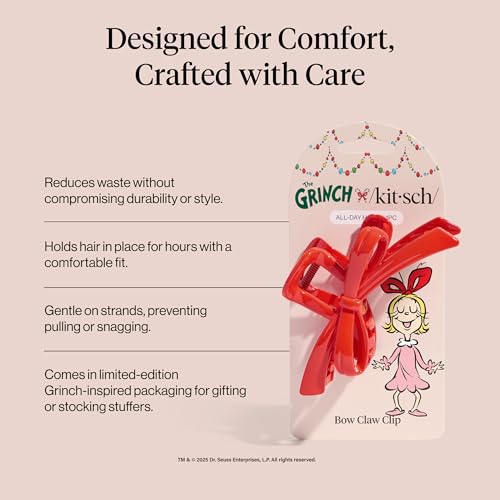 Buy now The Grinch x Kitsch Bow Hair Claw Clip for Women â€“ Strong Hold for Thick or Thin Hair | Glossy Red Hair Clip for Everyday Hairstyle | Ideal Gifts for Women - 1 pc at indiglob india